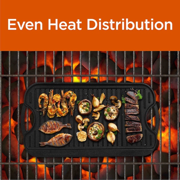 Commercial Chef Cast Iron Griddle, Reversible Grill Griddle with Dual Handles - CHFLRGG5