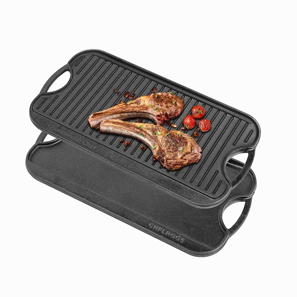 Commercial Chef Cast Iron Griddle, Reversible Grill Griddle with Dual Handles - CHFLRGG5