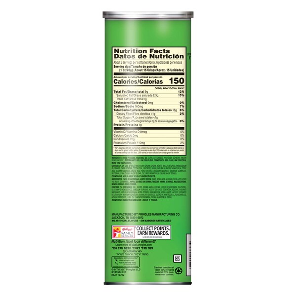 Papas Pringles Crema y Cebolla Sour Cream & Onion de 5.5 oz, paquete de 14 unidades - 3800013842