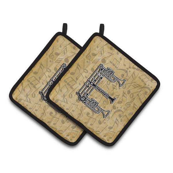 Carolines Treasures Letter E Musical Instrument Alphabet Pair of Pot Holders, 7.5 x 3 x 7.5 in. - CJ2004-EPTHD