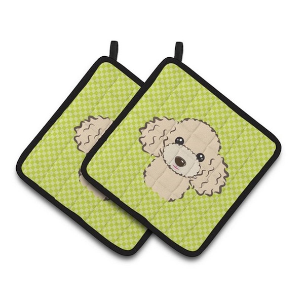 Carolines Treasures Checkerboard Lime Green Buff Poodle Pair of Pot Holders, 7.5 x 3 x 7.5 in. - BB1320PTHD