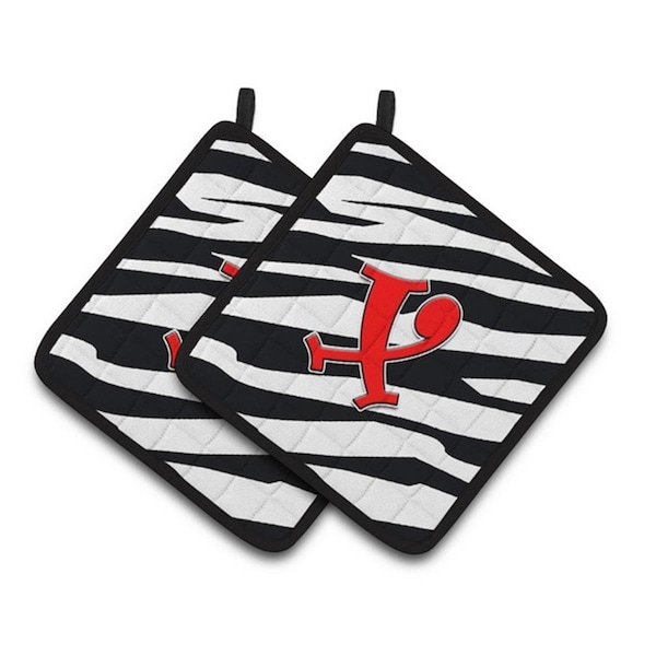 Carolines Treasures Monogram Initial X Zebra Red Pair of Pot Holders, 7.5 x 3 x 7.5 in. - CJ1024-XPTHD