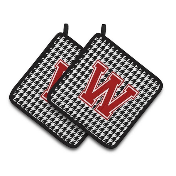 Carolines Treasures Letter W Monogram - Houndstooth Black Pair of Pot Holders, 7.5 x 3 x 7.5 in. - CJ1021-WPTHD