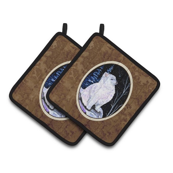 Carolines Treasures Starry Night American Eskimo Pair of Pot Holders, 7.5 x 3 x 7.5 in. - SS8389PTHD