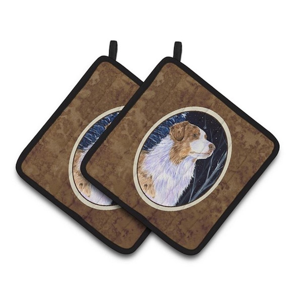 Carolines Treasures Starry Night Australian Shepherd Pair of Pot Holders, 7.5 x 3 x 7.5 in. - SS8375PTHD