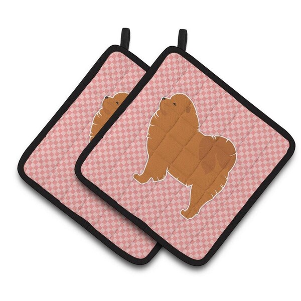 Carolines Treasures Chow Chow Checkerboard Pink Pair of Pot Holders - BB3651PTHD