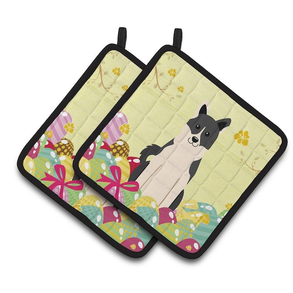 Carolines Treasures Easter Eggs Russo-European Laika Spitz Pair of Pot Holders - BB6029PTHD