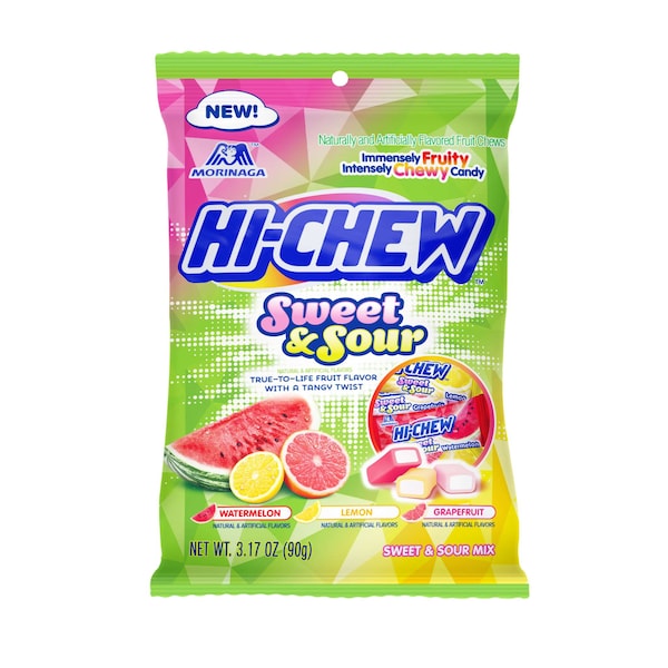 Hi-Chew Mezcla Dulce y Agria de 3.17 oz. Bolsa de Gancho Pomelo Limón y Sandía, Paquete de 6 - 45120