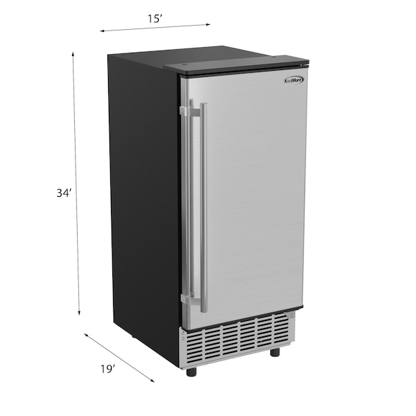 Koolmore Stainless-Steel Built-In Ice Maker Machine with Large 25 lb Cube Storage Basket, Full Cube Production - BIM75-BS