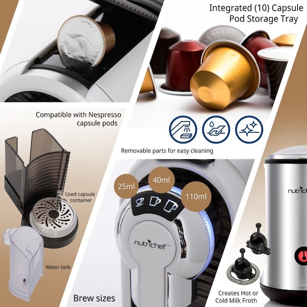 Nutrichef Coffee Machine With Milk Frother - PKNESPRESO70