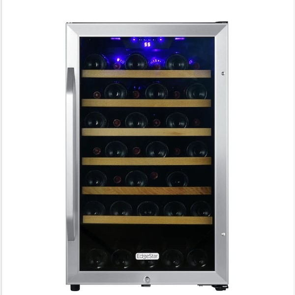 Edgestar 20 Inch Wide 44 Bottle Capacity Free Standing Wine Cooler with Reversible Door and LED Lighting - CWF440SZ