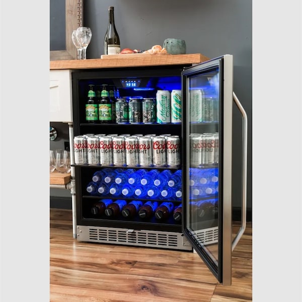 Edgestar 24 Inch Wide 142 Can BuiltIn Beverage Cooler with Tinted Door and LED Lighting - CBR1502SG