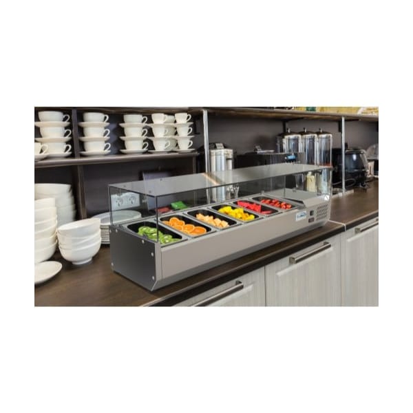 Koolmore 59" Refrigerated Countertop Condiment Prep Rail Sandwich Prep Station - SCDC-6P-SG