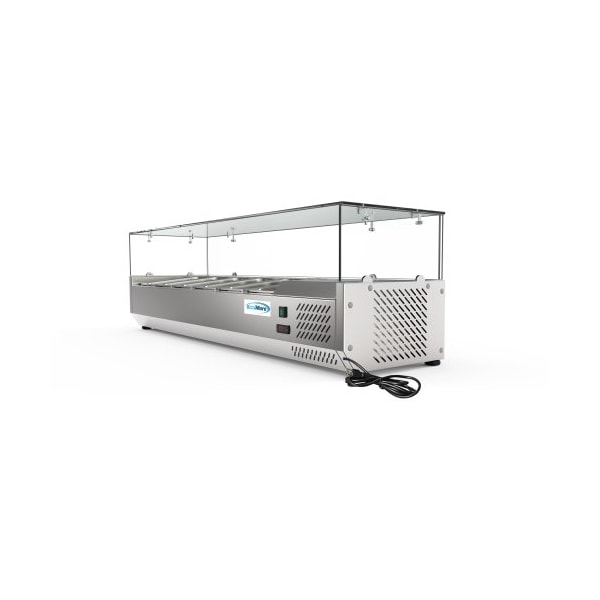 Koolmore 59" Refrigerated Countertop Condiment Prep Rail Sandwich Prep Station - SCDC-6P-SG