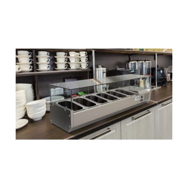 Koolmore 59" Refrigerated Countertop Condiment Prep Rail Sandwich Prep Station - SCDC-6P-SG