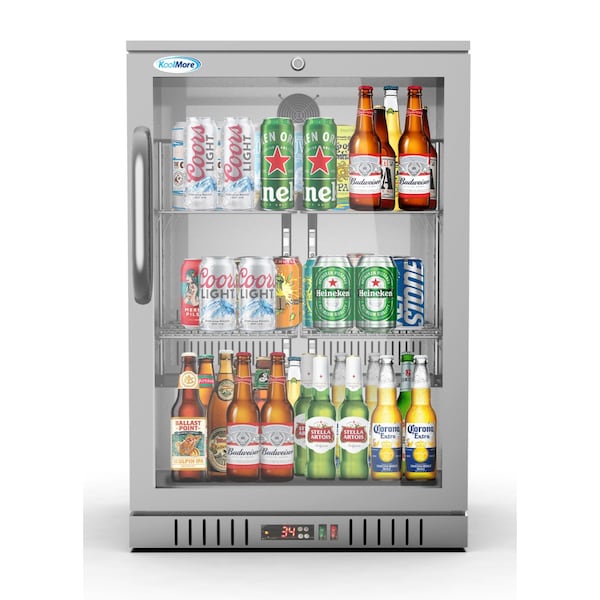 Koolmore One Door Stainless Steel Back Bar Cooler Counter Height Beverage Refrigerator, Mini Drink Fridge - BC-1DSW-SS