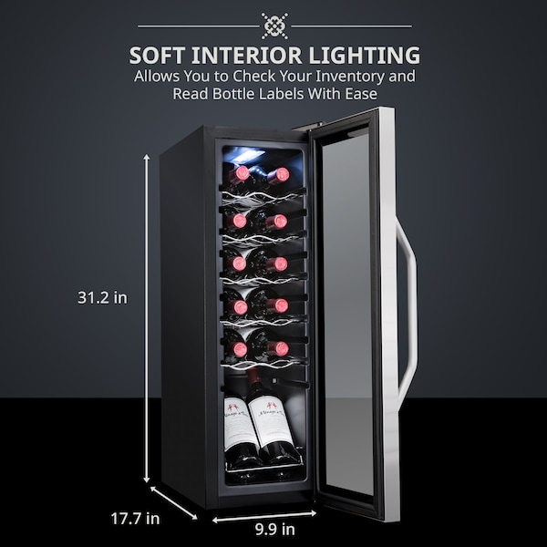 Ivation 12-Bottle Compressor Freestanding Wine Cooler Refrigerator - Stainless Steel - IVFWCC121WSS