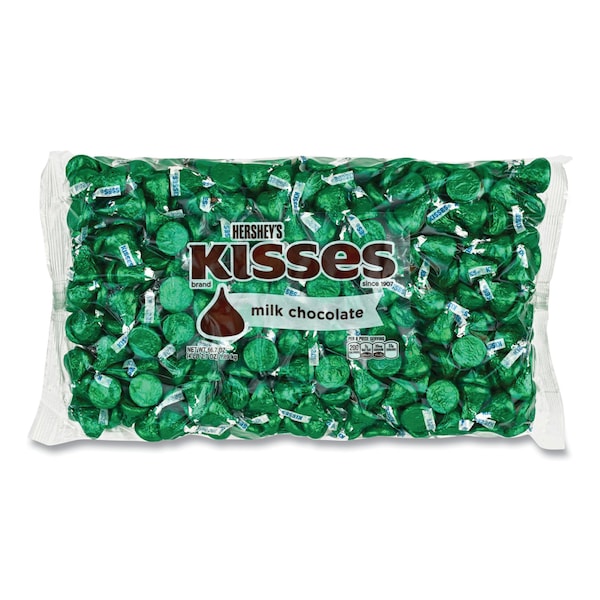 Hersheys KISSES, Chocolate con Leche, Envolturas Verdes, Bolsa de 66.7 oz - 16034