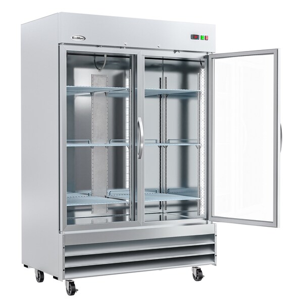 Koolmore Commercial Stainless-Steel Upright Freezer with Reach-In Self-Close Glass Doors, 6 Storage Shelves - RIF-2D-GD