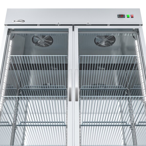 Koolmore Commercial Stainless-Steel Upright Freezer with Reach-In Self-Close Glass Doors, 6 Storage Shelves - RIF-2D-GD