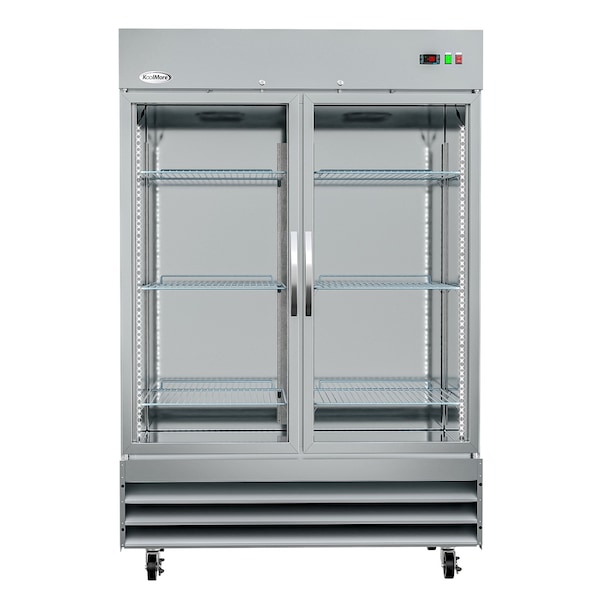 Koolmore Commercial Stainless-Steel Upright Freezer with Reach-In Self-Close Glass Doors, 6 Storage Shelves - RIF-2D-GD