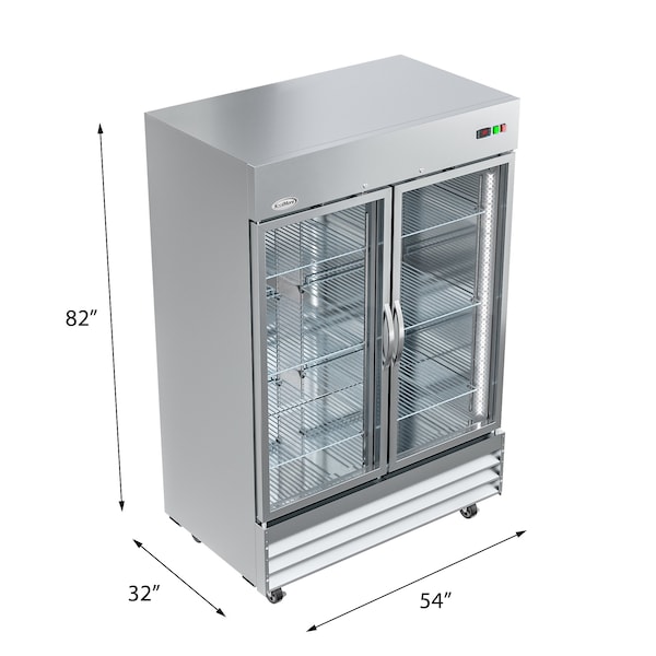 Koolmore Commercial Stainless-Steel Upright Freezer with Reach-In Self-Close Glass Doors, 6 Storage Shelves - RIF-2D-GD