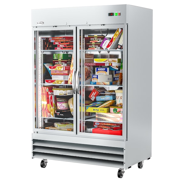 Koolmore Commercial Stainless-Steel Upright Freezer with Reach-In Self-Close Glass Doors, 6 Storage Shelves - RIF-2D-GD