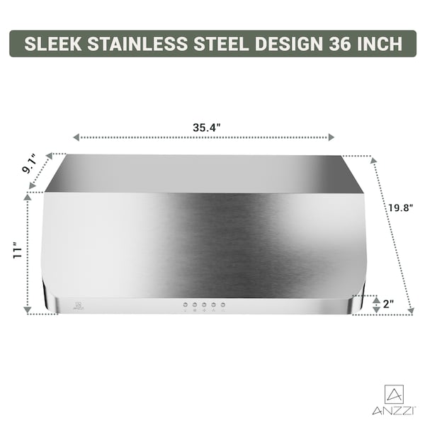 Anzzi 36-inch Under Cabinet Range Hood, Ducted or Ductless Convertible Kitchen over Stove Vent - RH-AZ2590PSS