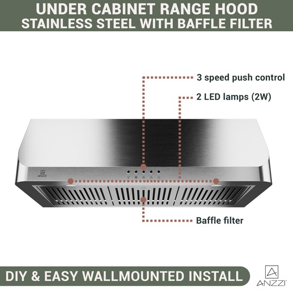 Anzzi 36-inch Under Cabinet Range Hood, Ducted or Ductless Convertible Kitchen over Stove Vent - RH-AZ2590PSS
