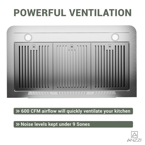 Anzzi 36-Inch Under Cabinet Range Hood with Stainless Steel Finish, Ducted Kitchen Vent above Stove - RH-AZ0391TSS