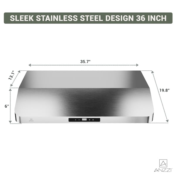 Anzzi 36-Inch Under Cabinet Range Hood with Stainless Steel Finish, Ducted Kitchen Vent above Stove - RH-AZ0391TSS