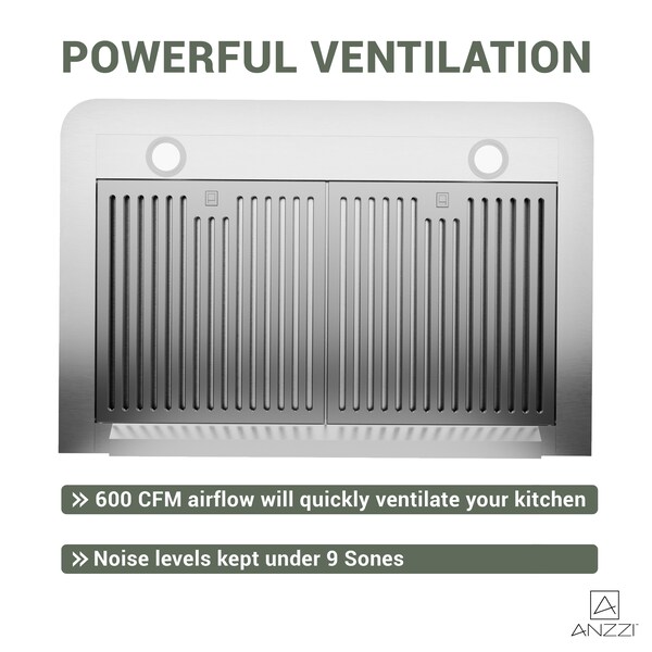 Anzzi 30-Inch Under Cabinet Range Hood with Stainless Steel Finish, Ducted Kitchen Vent above Stove - RH-AZ0376TSS