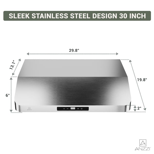 Anzzi 30-Inch Under Cabinet Range Hood with Stainless Steel Finish, Ducted Kitchen Vent above Stove - RH-AZ0376TSS