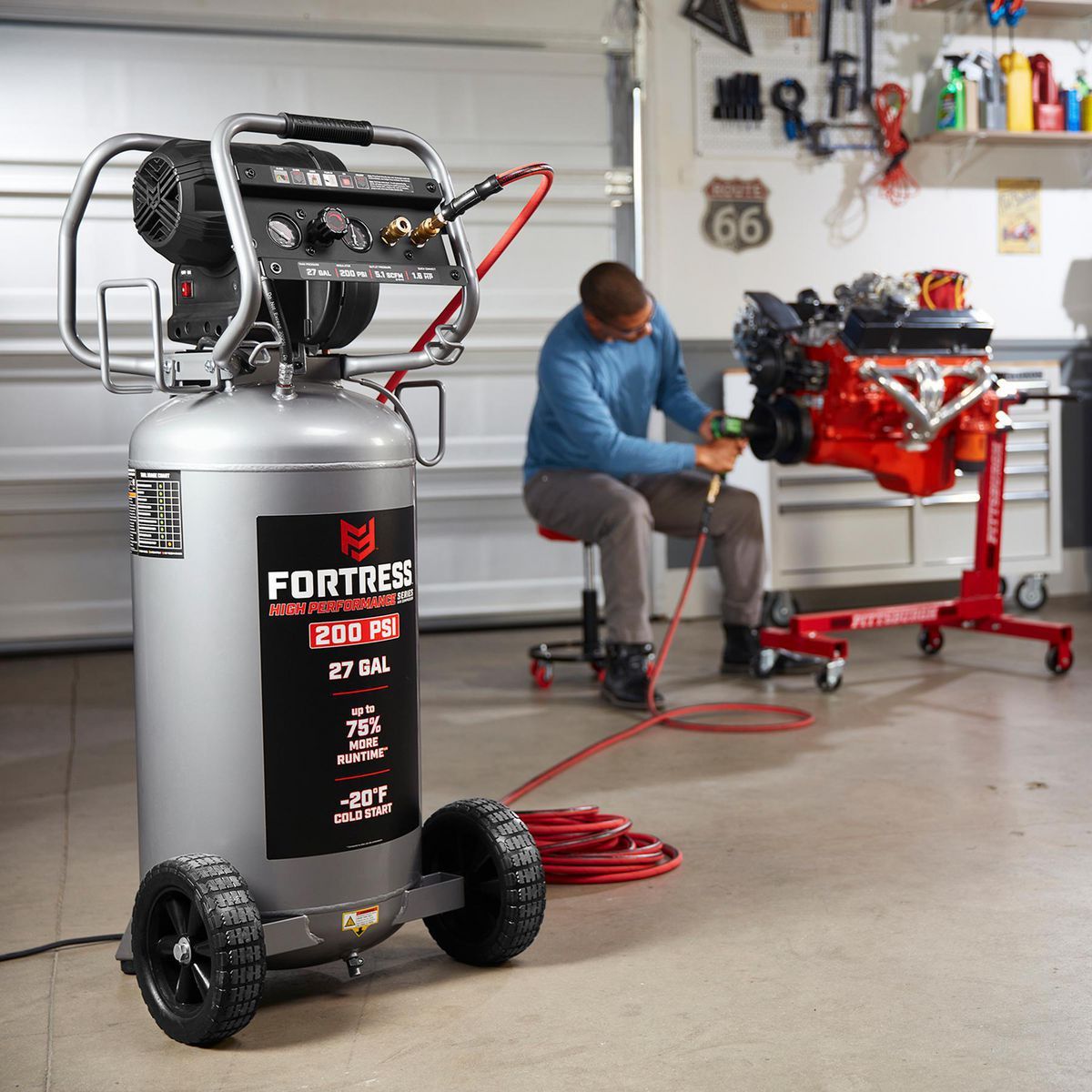 FORTRESS de 27 galones, Compresor de aire vertical para taller/automóvil de alto rendimiento con 200 PSI - 56403