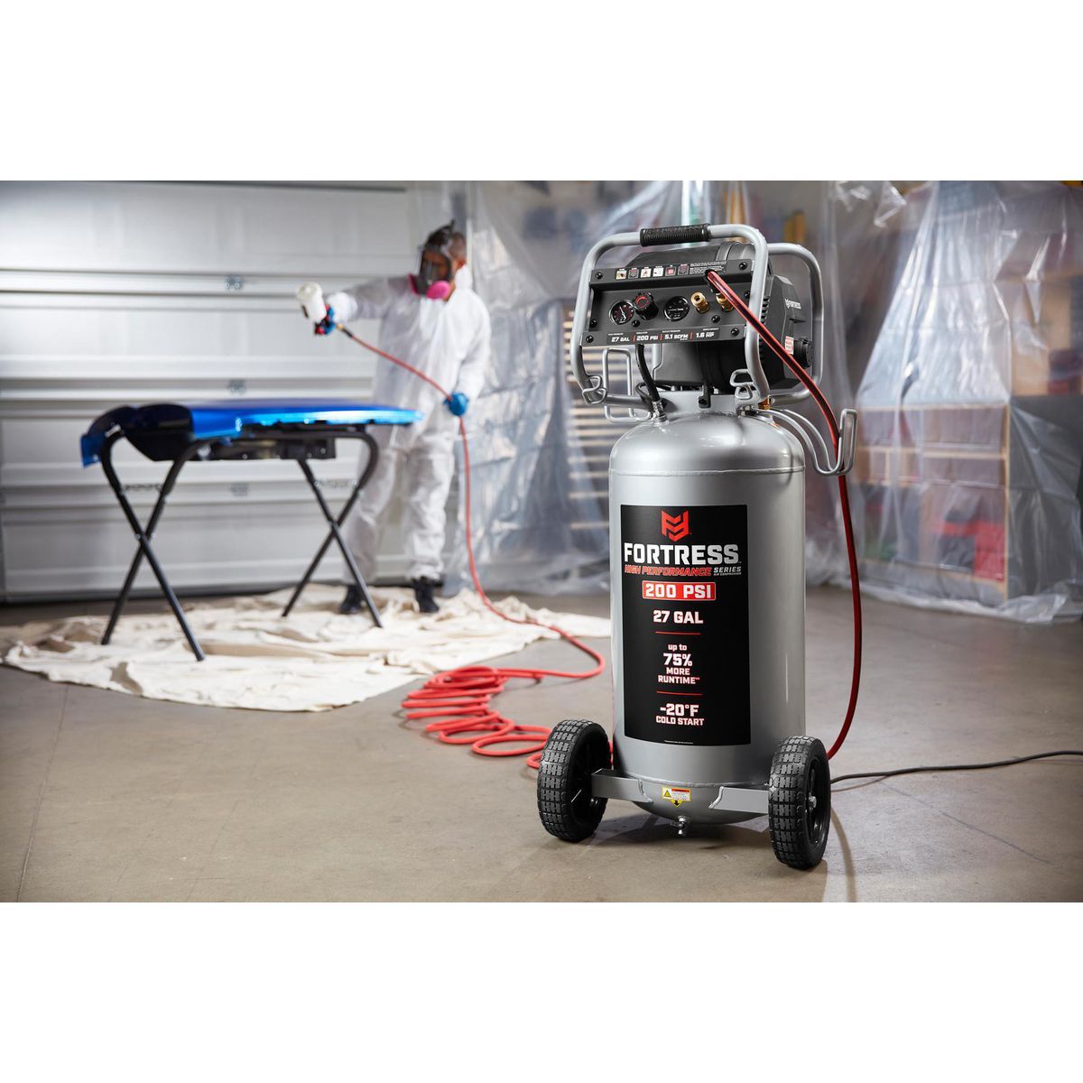 FORTRESS de 27 galones, Compresor de aire vertical para taller/automóvil de alto rendimiento con 200 PSI - 56403