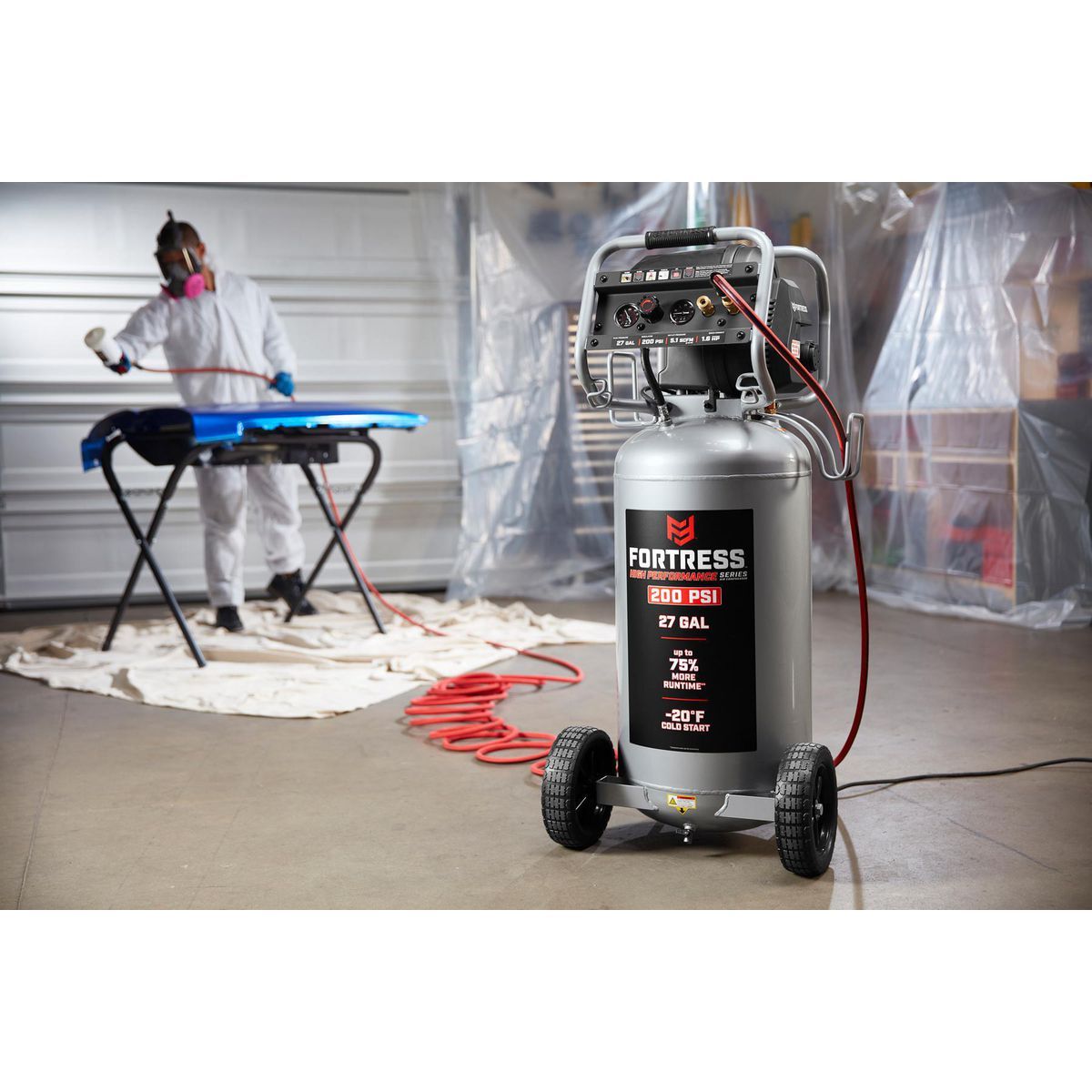 FORTRESS de 27 galones, Compresor de aire vertical para taller/automóvil de alto rendimiento con 200 PSI - 56403