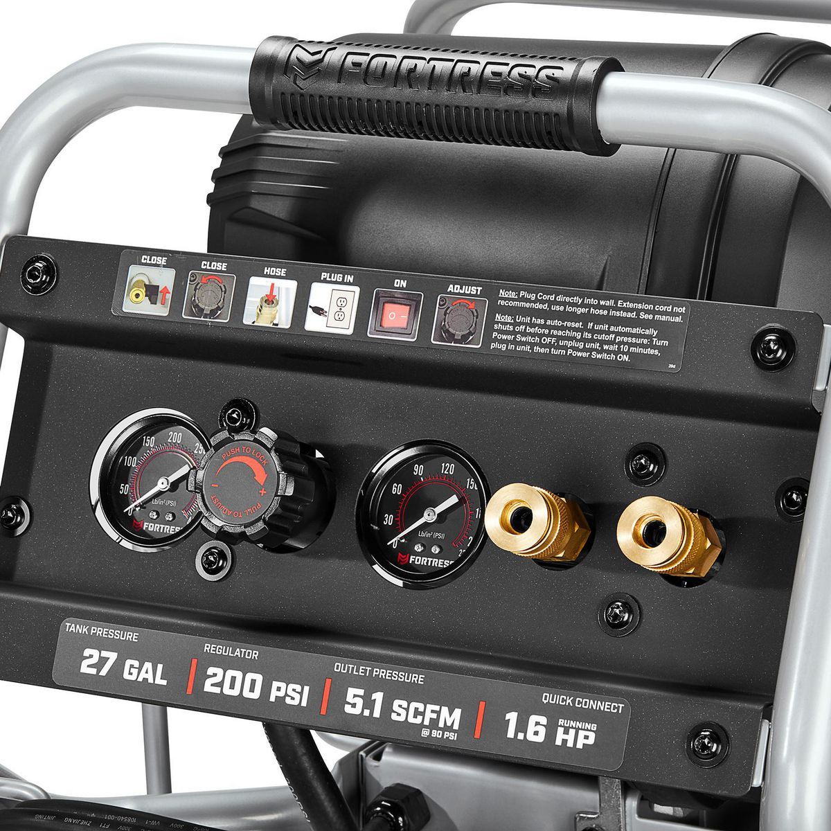 FORTRESS de 27 galones, Compresor de aire vertical para taller/automóvil de alto rendimiento con 200 PSI - 56403