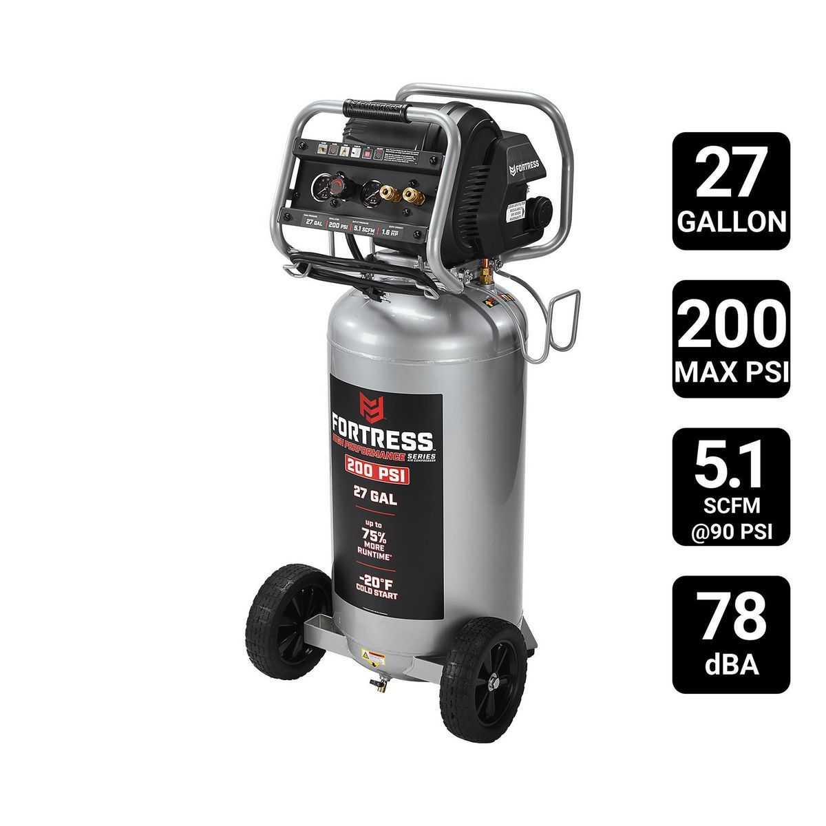 FORTRESS de 27 galones, Compresor de aire vertical para taller/automóvil de alto rendimiento con 200 PSI - 56403
