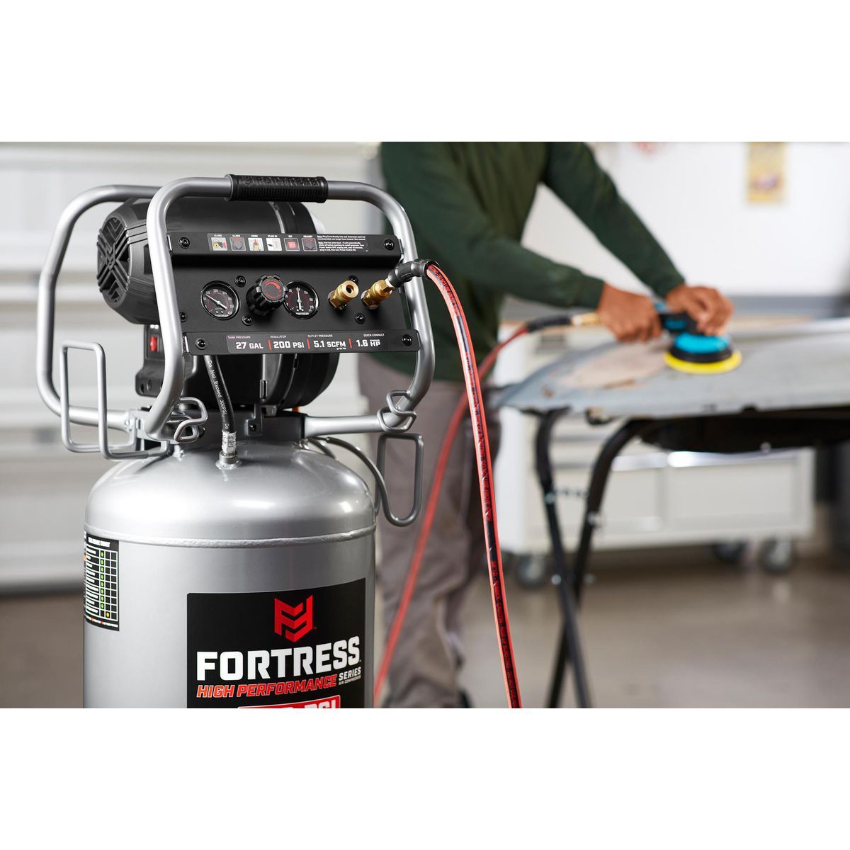 FORTRESS de 27 galones, Compresor de aire vertical para taller/automóvil de alto rendimiento con 200 PSI - 56403
