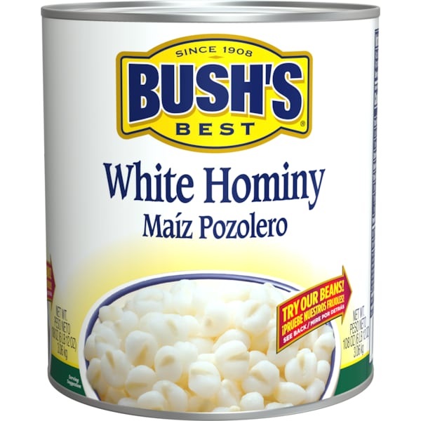 El título traducido al español sería: Bush's Best Mazorca Blanca en Lata #10, PK6 - 01728