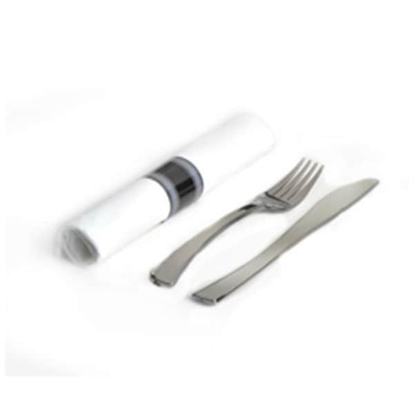 Emi Yoshi EMI Yoshi EMI-GWFKN Glimmerware Salad Fork-Dinner Knife Rolled Cutlery Kit - Pack of 100 - Silver - EMI-GWFKN