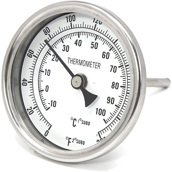 Concord 3" Stainless Steel Thermometer for Home Brewing, 6" Stem - PF300-C-6