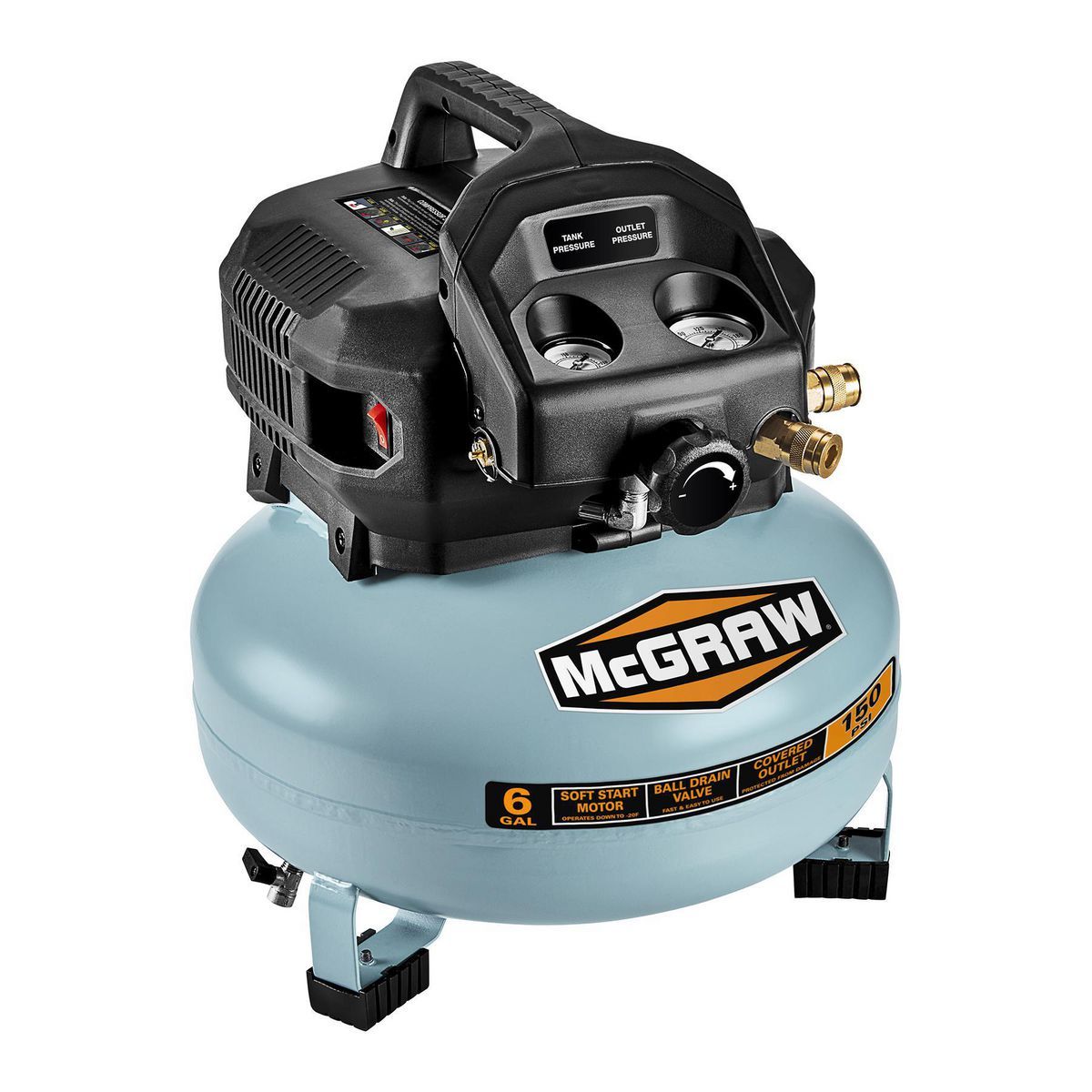 Compresor de aire tipo panqueque Mcgraw de 6 galones, 0.8 HP, 150 PSI sin aceite - 58636