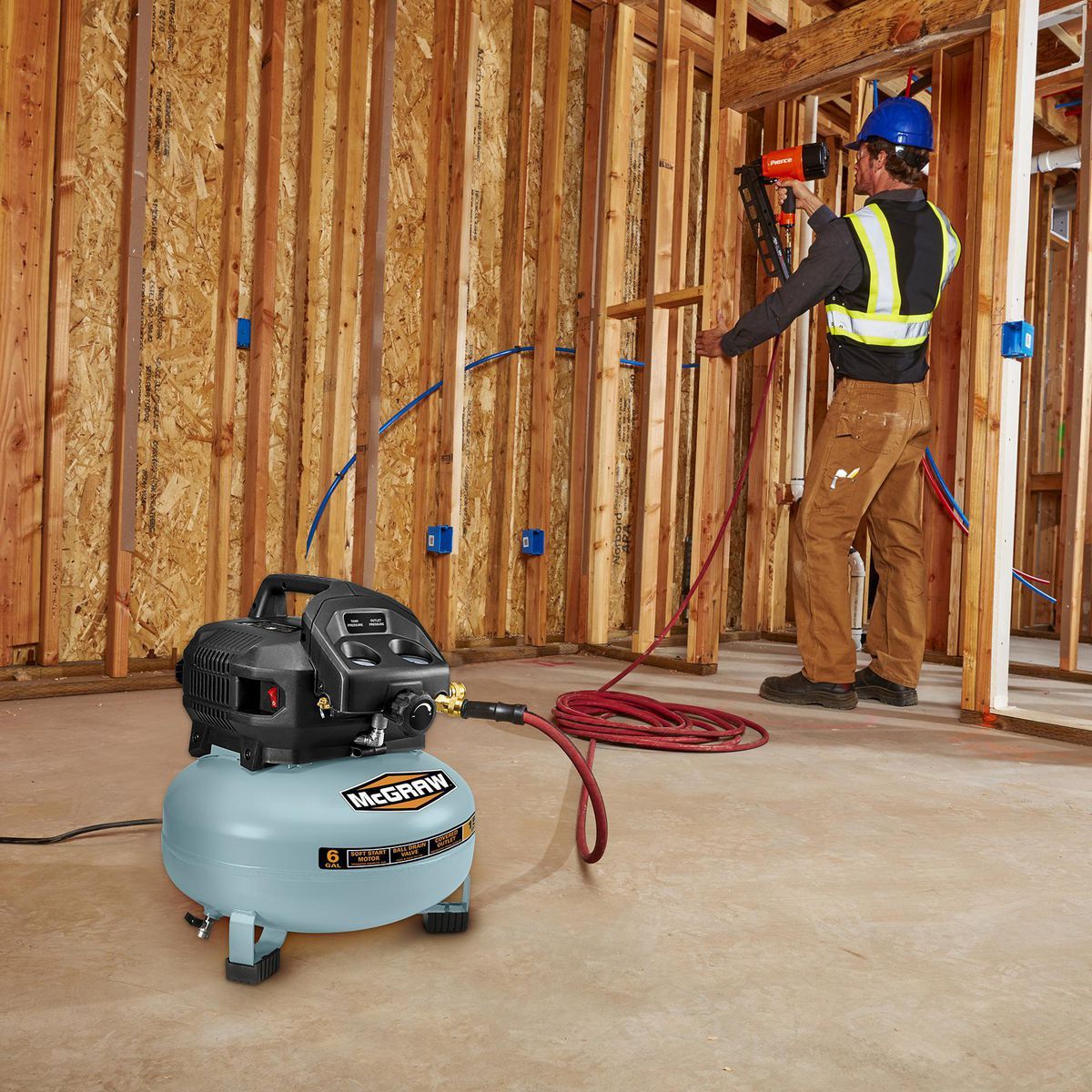 Compresor de aire tipo panqueque Mcgraw de 6 galones, 0.8 HP, 150 PSI sin aceite - 58636