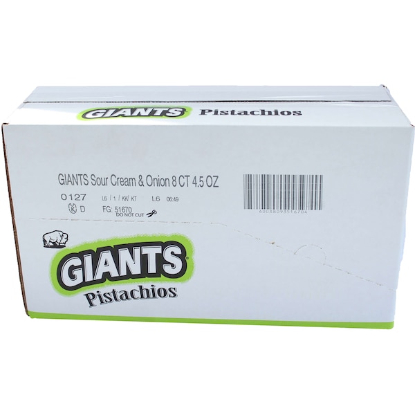 Pistaches Gigantes Gigantes Aperitivo Crema Agria y Cebolla 4.5 oz., Paquete de 8 - 51670
