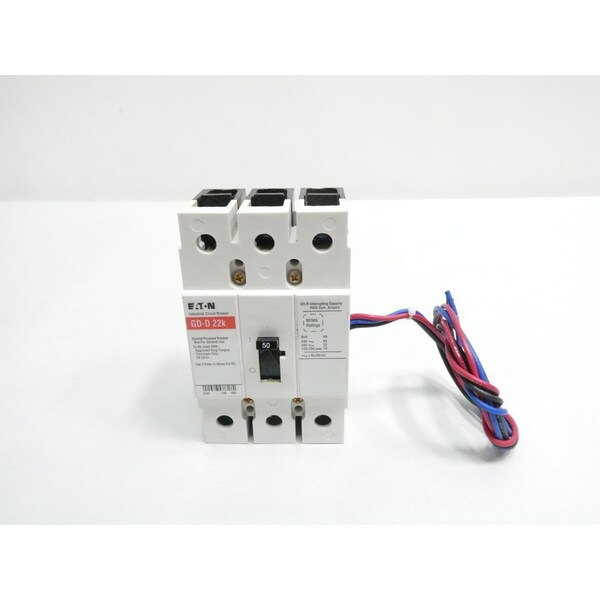Eaton 3P 50A AMP 240/480V-AC 125/250V-DC MOLDED CASE CIRCUIT BREAKER - GD-D 22K GD3050DVB3