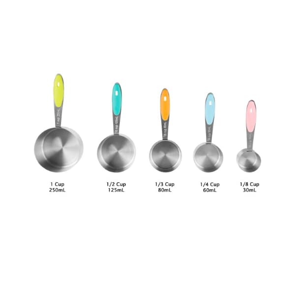 Hastings Home 5-piece Measuring Cups Set Stainless Steel with Colored Silicone Handles and Metal Ring Hanger - 131914MHM