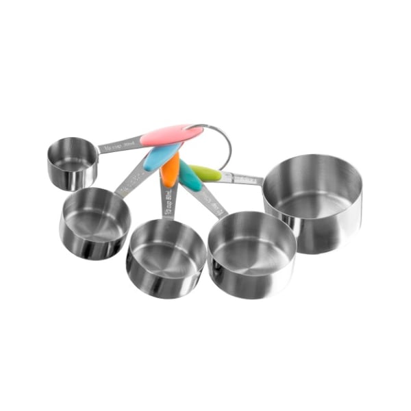Hastings Home 5-piece Measuring Cups Set Stainless Steel with Colored Silicone Handles and Metal Ring Hanger - 131914MHM