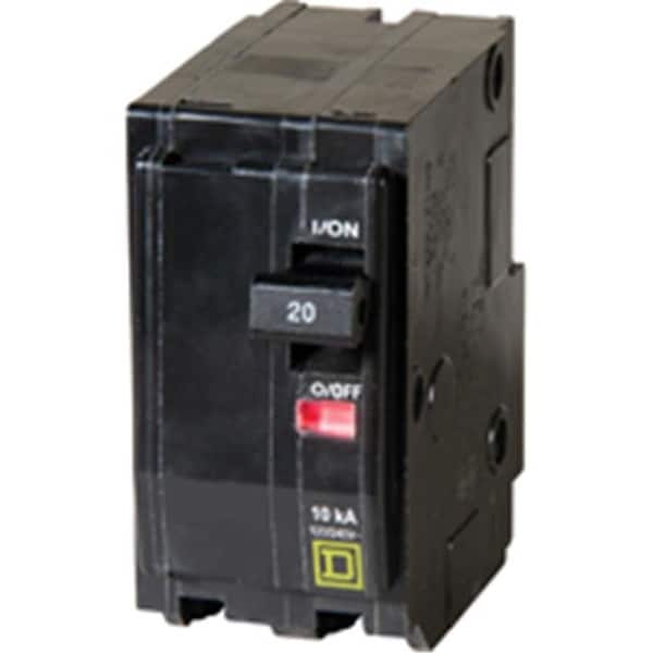 Square D Circuit Breaker, QO Series, 20A, 2 Pole, 120/240V AC, 10kA at 120/240V AC - 6513329