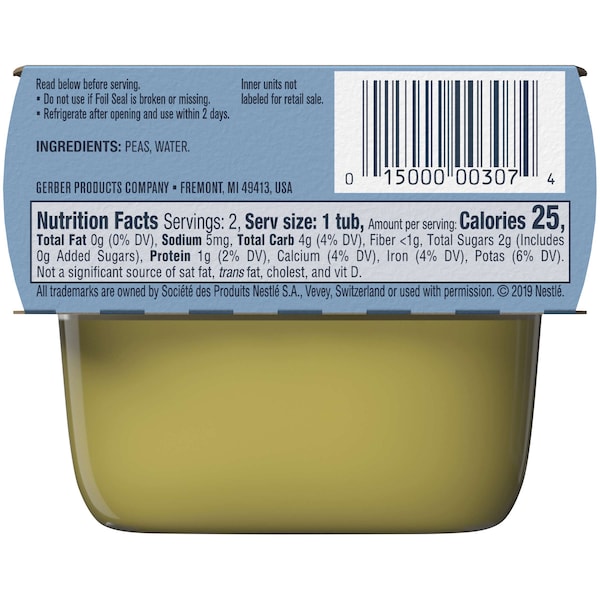 Gerber Comida para Bebé de Guisante en Paquete Múltiple de 4 oz, 8 Tarrinas - 00015000910389U